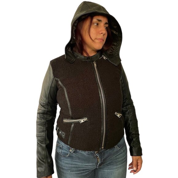 NWT Doma Women's Faux Jacket Black Full Zip Size M